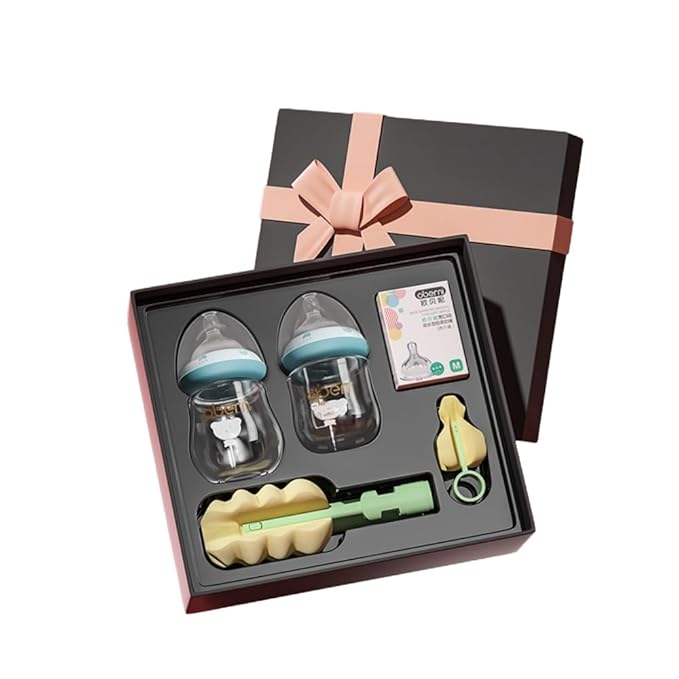 FarBrand Newborn Baby Bottle Starter Kit – Glass Baby Bottles 0-12 Months with Breast-Like Nipples, Anti-Colic, BPA-Free, 4oz & 5oz Breastmilk Bottles, Infant Gift Set, Leakproof Baby Bottle Kit