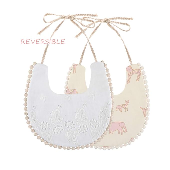 GZMM Baby Bib For Girls,Reversible Waterproof Handmade Natural Cotton Baby Drool Bib 0-12 months 2 Pack (floral mult-9, 0-12 months)