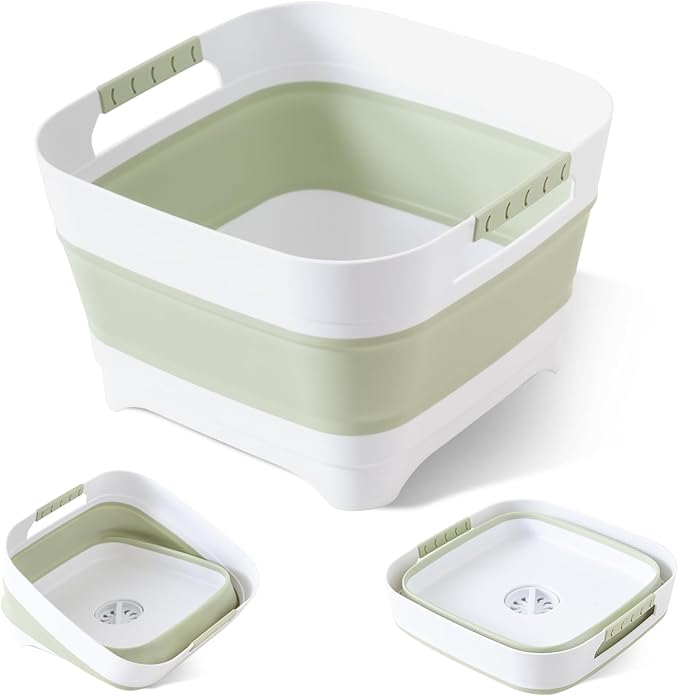 Collapsible Wash Basin for Baby Bottles - 2.4 Gallons Portable Wash Bin for RV Camping Sink, Space-Saving Dish Tub.Laundry & Utility Room Sinks (Green)