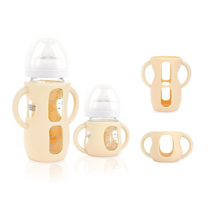 2-Pack Silicone Sleeves for Philips Avent Glass Bottles, BPA-Free Drop-Resistant Baby Bottle Sleeves with Handles, Compatible with Philips Avent Natural Glass Baby Bottles (4 & 8 oz)