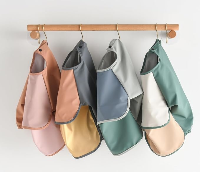 GZMM Waterproof Baby Bibs,Infant Toddler Long Sleeve Feeding Bib With Food Catcher,Wipe Clean & Washable