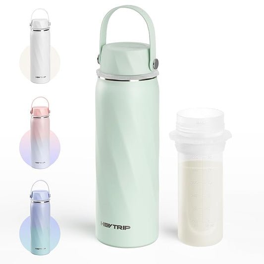 HEYTRIP Vacuum Insulated Breastmilk Cooler Bottle, 20oz Stainless Steel Portable Breastmilk Chiller, Reusable Breast Milk Storage Container Keeps Milk Fresh for 36+ Hours, TSA Approved, Green