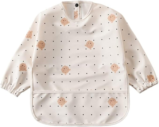 GZMM Waterproof Baby Bibs,Infant Toddler Long Sleeve Feeding Bib With Food Catcher,Easy Clean & Washable