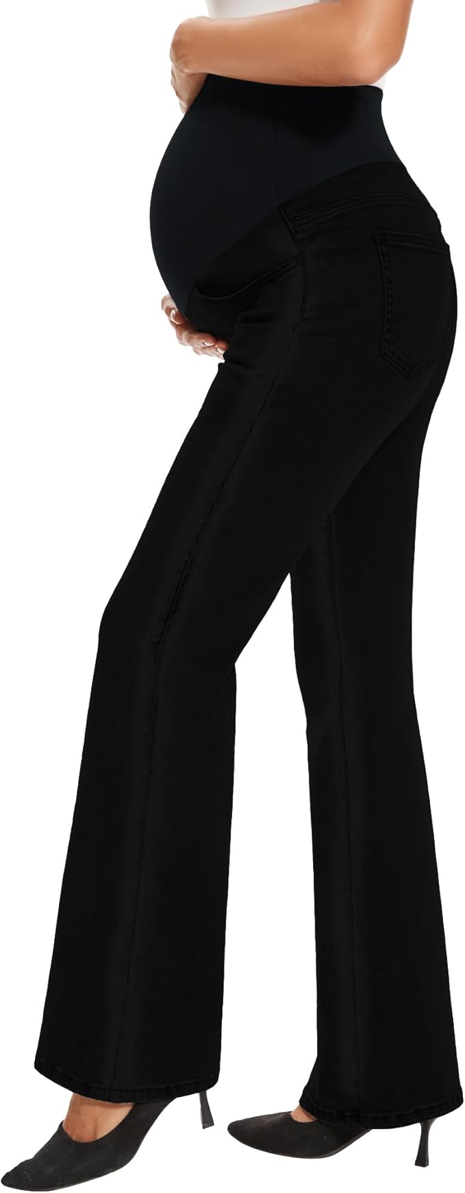 GLAMIX Women's Stretch Maternity Bootcut Jeans with Pockets Over The Belly Bell Bottoms Flare Denim Pants Pregnancy Clothes