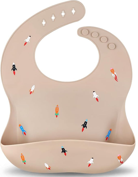 Accmor Silicone Baby Bibs, Waterproof Soft Bibs for Baby Girls Boys Feeding Eating, Silicone Baby Bibs with Large Pocket