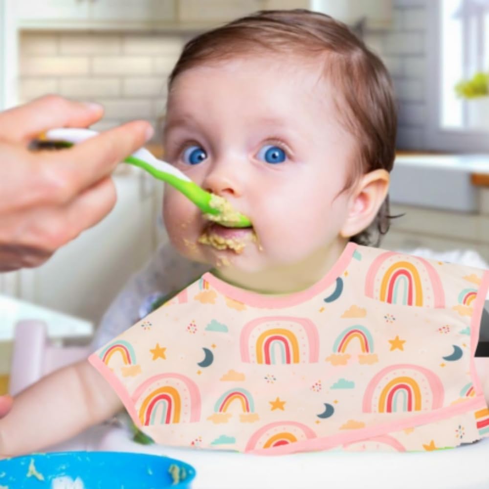 Baby bibs Waterproof Toddler bib - Feeding bib with Pocket for Infant Boy Girl Washable 6-36M