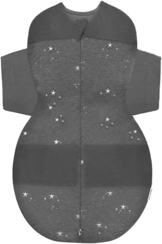 Happiest Baby SNOO Sleep Sack - 100% Organic Cotton Baby Swaddle Blanket - Doctor Designed Promotes Healthy Hip Development (Charcoal Stars, Large)