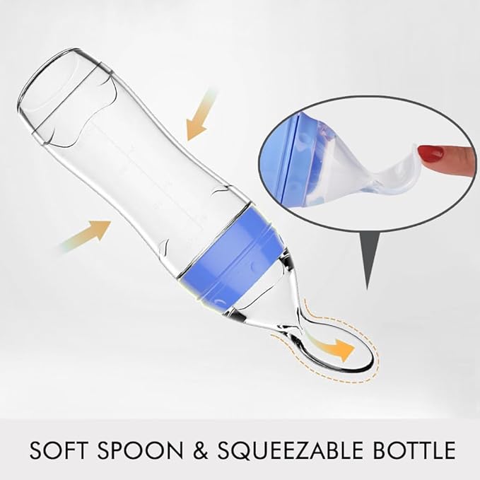 Matyz 2 PCS Silicone Baby Food Dispensing Spoon (Blue, 4oz/120ml) Squeeze Feeder with Spoon - Spoon Bottle for Baby - Baby Spoon Feeder Bottle Baby Solid Food Feeder - Ideal for 4 Months+ Babies