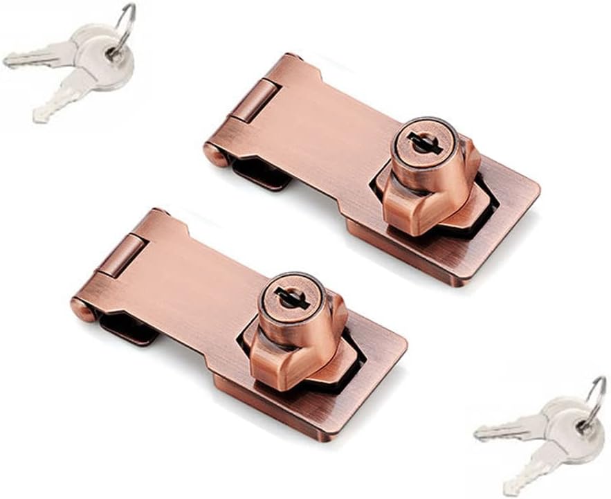 2 Packs Keyed Hasp Locks Twist Knob Keyed Locking Hasp for Small Doors, Cabinets and More,Stainless Steel Steel, Hasp Lock Catch Latch Safety Lock Door Lock with Keys (3inch, Copper)