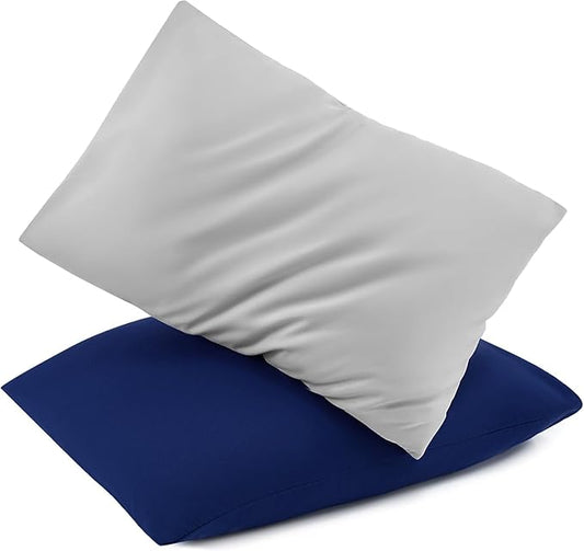 TILLYOU Toddler Pillowcase 2 Pack with Envelope Closure,13" x 18" Silky Soft Microfiber Travel Kids Pillowcase for Boys and Girls,Gray & Navy
