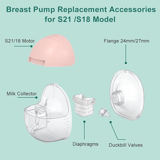 2 Set Full Milk Collector Cup Flange 24mm Compatible with S18/S21/S23 Breast Pump Replacement Accessories,Extra Duckbill Valve&Diaphragm