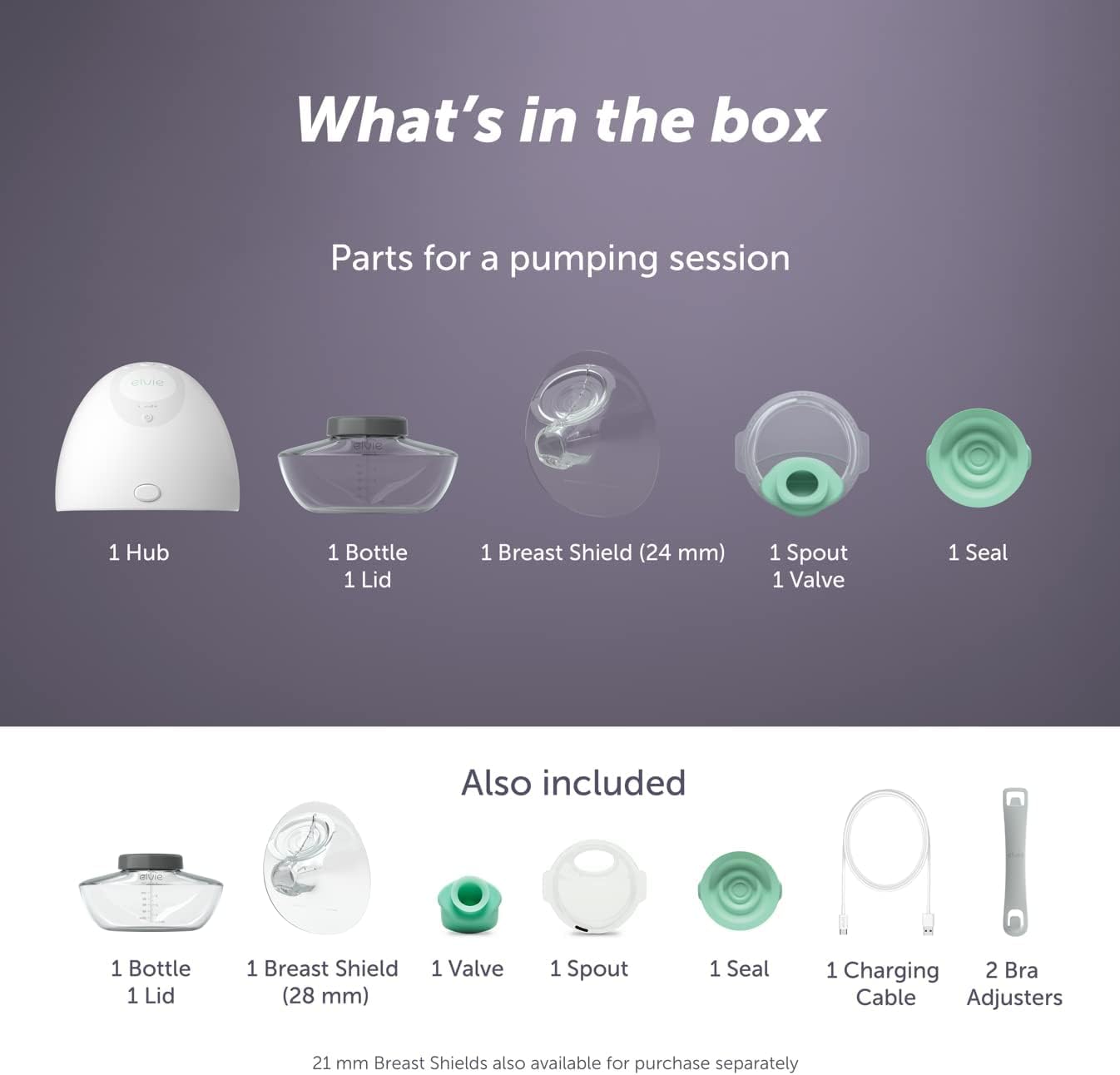 Elvie - Single, Wearable Breast Pump w/App - The Smallest & Quietest - Portable - Hands Free & Discreet - Automated w/Four Personalized Settings - Includes 3 Sets of Breast Shields