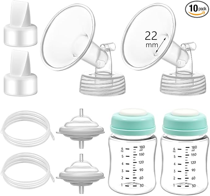 Pump Parts Compatible with Spectra S1/S2/9 Plus, Not Original Accessories, Full Set Replacements Include 22mm Flange, Duckbill Valve, Backflow Protector, Tubing and Bottle