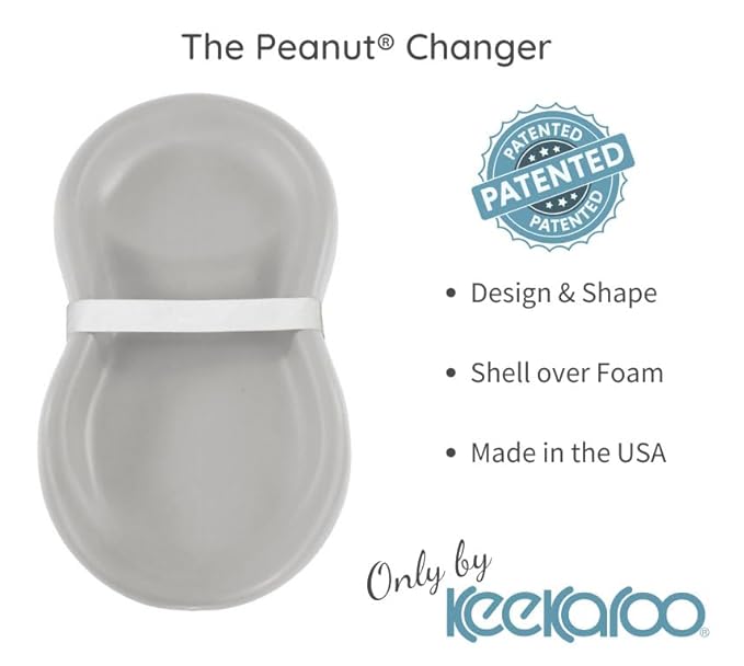 Keekaroo Peanut Changer Grey – The Original Made in USA Easy-to-Clean Changing pad and The only Shell Over Foam, Fully Water Repellant
