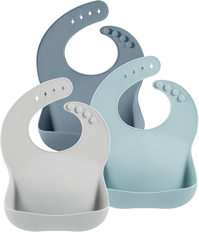 PandaEar 3 Pack Silicone Bibs for Boys Girls for Babies & Toddlers, Waterproof Feeding Bib with Large Food Catcher, BPA Free