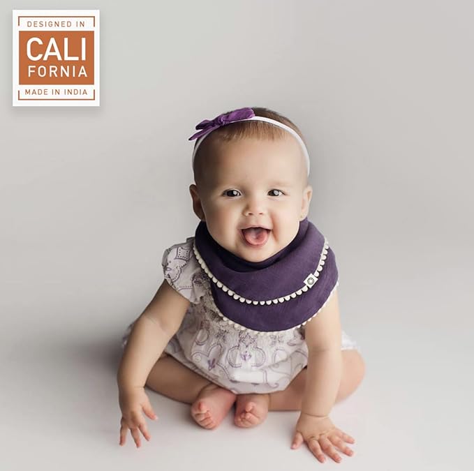 Kishu Baby Indi - Fairtrade Organic Baby Bibs for Girls or Boys - Rounded, 4-Way Reversible, 8 Layer Muslin Drool Bibs