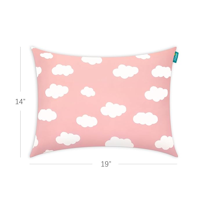 Toddler Pillow for Sleeping, Kid Pillow 14" x 19" for Travel Bed, Soft & Skin-Friendly Travel Pillows for Sleeping, Toddler Use Only, Age 2 to 5, 2 Pack (Pink Cloud)