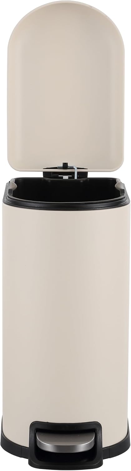 happimess HPM1009F Roland Mini 2.6-Gallon Step-Open Trash Can, Limestone Beige,with Soft-Close Lid, Fingerprint Resistant, Modern, Minimalistic for Home, Kitchen, Office, Bedroom, Bathroom