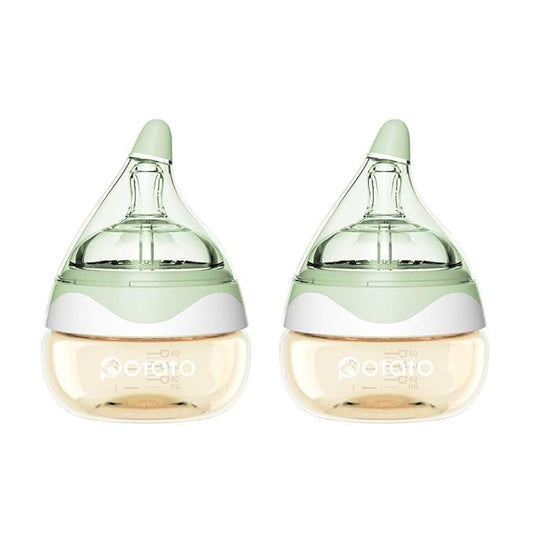 Breast Milk Baby Bottles for Newborn Baby PPSU Anti Colic Infant Bottles Wide Neck Breast-Like Nipple Slow Flow Breastfeeding Toddler Bottles-2pack (2.5oz/pc, Green)
