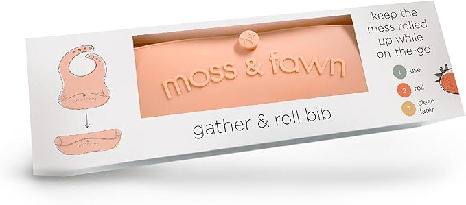 Moss and Fawn Gather & Roll Bib - Washable Waterproof Silicone Baby Feeding Bib - BPA, Lead, & PVC-Free