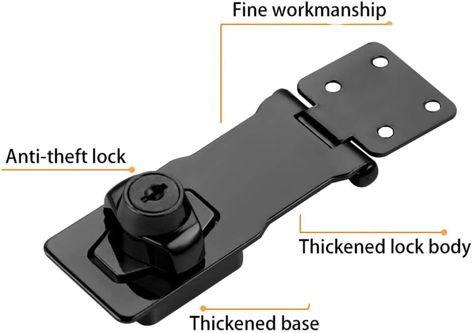 2 Packs Keyed Hasp Locks Twist Knob Keyed Locking Hasp for Small Doors, Cabinets and More,Stainless Steel Steel, Hasp Lock Catch Latch Safety Lock Door Lock with Keys (4inch, Bliack)
