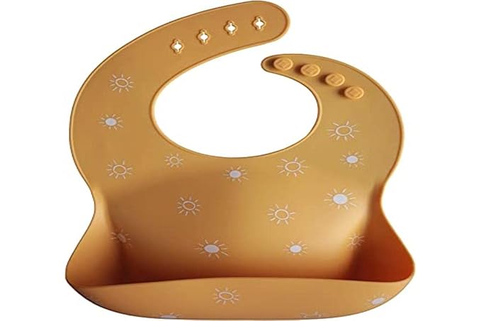 mushie Silicone Baby Bib | Adjustable Fit Waterproof Bibs (Sun Orange)