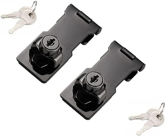 2 Packs Keyed Hasp Locks Twist Knob Keyed Locking Hasp for Small Doors, Cabinets and More,Stainless Steel Steel, Hasp Lock Catch Latch Safety Lock Door Lock with Keys (3inch, Bliack)