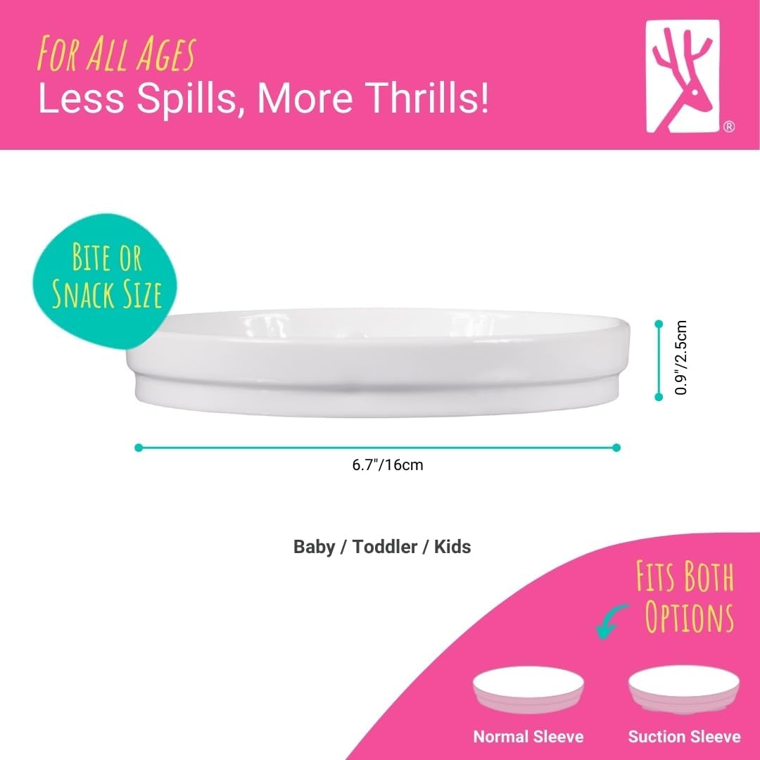 Elk and Friends Kids 6.7” Porcelain White Plates | Divided Plates | Suitable for Kids/Toddlers | Microwave & Dishwasher Safe | Non Slip | Snack Dishes | 2 Pack