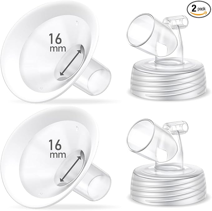 2 Packs 16mm Flange Set, Updated Soft Rim Shield and Wide Mouth Base Connector Pump Parts for Spectra S2 Spectra S1 9 Plus Breastpumps Accessories, 106 Degree Wider Opening Angel