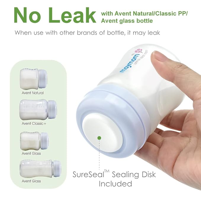 Maymom Wide-Mouth Milk Storage Collection Bottle with Dome Cap, Bottle Top, SureSeal Sealing Disk; Can Replace Spectra S1 S2 Bottles, 5 pc (4.7Oz/140mL)