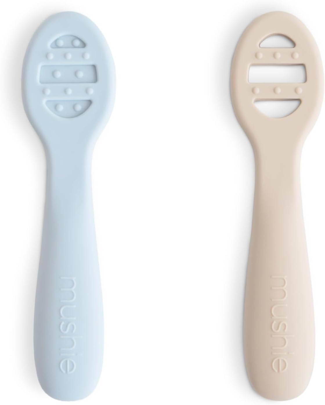 mushie Silicone First Feeding Baby Spoons | 2 Pack (Powder Blue/Shifting Sand)