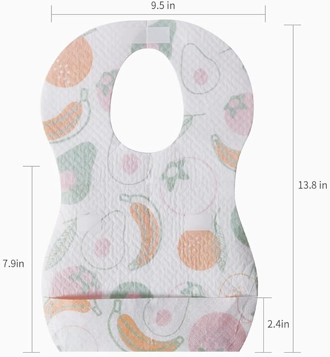 SUNVENO Disposable Baby Bibs with Crumb Catcher Pocket, Leakproof Liner, Adjustable Adhesive Tabs, Individually Wrapped
