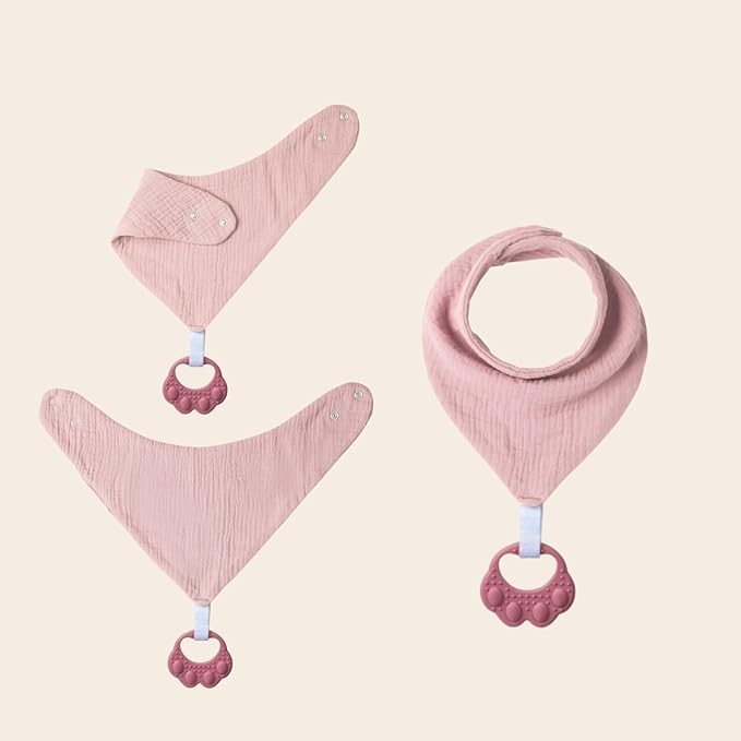 Baby Teething Bibs 6-Pack with Attachable Teether - 100% Organic Cotton, Super Absorbent & Soft Drool Bibs