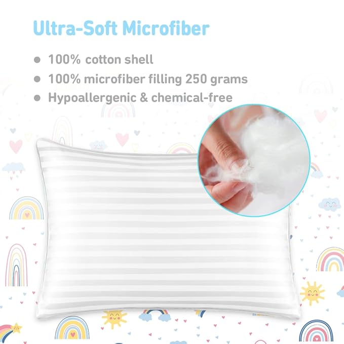 Toddler Pillow,13X18 Toddler Pillows for Sleeping, Machine Washable Kids Pillow with Pillowcase, Perfect for Travel, Toddlers Cot (Sunshine Rainbow)