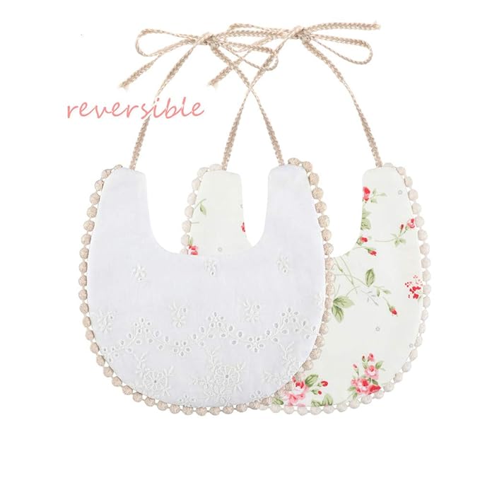 GZMM Baby Bib For Girls,Reversible Waterproof Handmade Natural Cotton Baby Drool Bib 0-12 months 2 Pack (floral mult-9, 0-12 months)