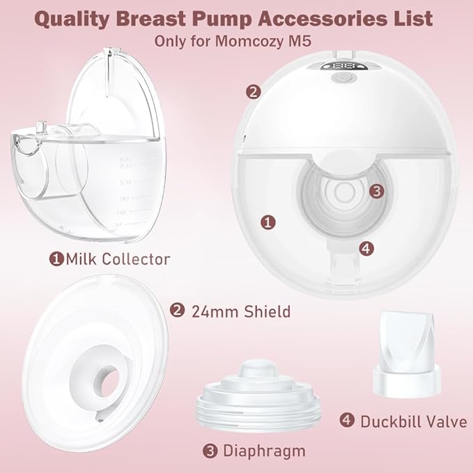 One Full Set Collector Cup Only Compatible with Momcozy M5 Breast Breast Pump Replacement Accessories, Full Breastpump Parts with 24mm Flange,Collector,Duckbill Valves,Diaphragm
