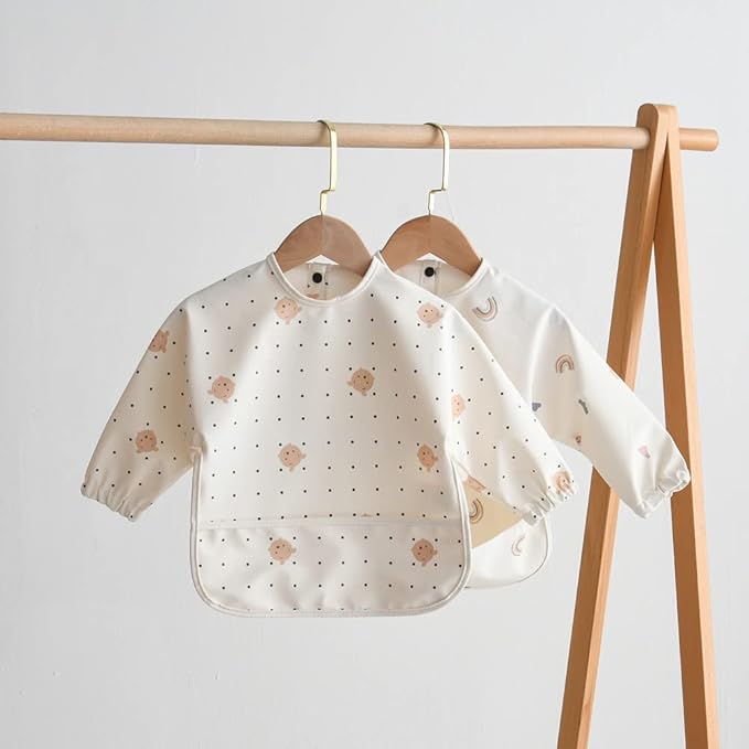 GZMM Waterproof Baby Bibs,Infant Toddler Long Sleeve Feeding Bib With Food Catcher,Easy Clean & Washable