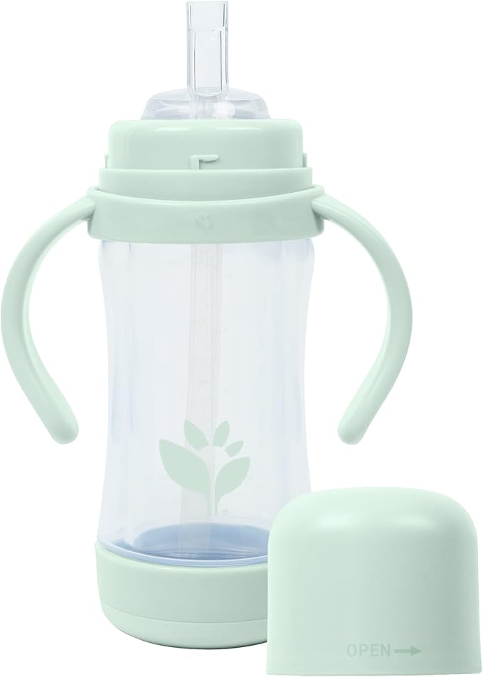green sprouts® Glass & Sprout Ware® Sip & Straw 5oz., 6mo+, Plant-Plastic, Platinum-Cured Silicone, Dishwasher Safe, Grows with Baby, Tested for Hormones, 5oz, Light Sage