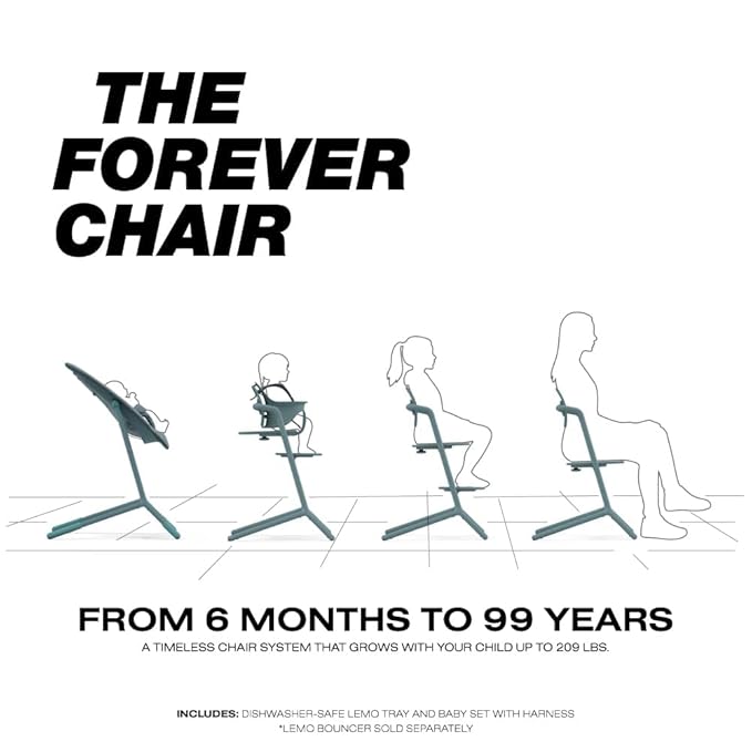 Cybex LEMO High Chair 3-in-1 Set with Baby Set + Snack Tray - Modern Design, One-Hand Depth & Height Adjustment & Anti-Tip Wheels - from 6 Months, Convertible to Adult Chair, Stone Blue