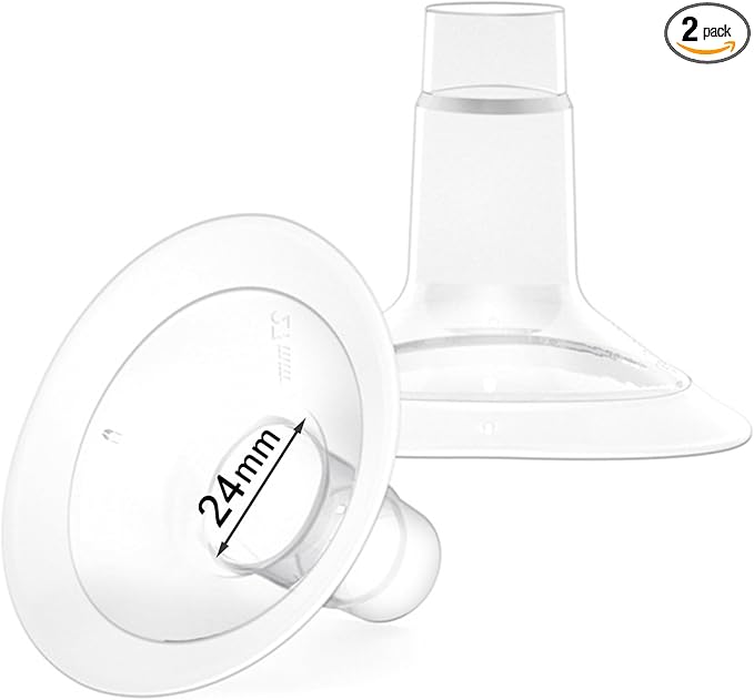 2 Count of 24mm Breast Pump Flanges Compatible with Medela/Lansinoh ComfortFit, Replace Medela PersonalFit Breast Shields, Accessories for Pump in Style Symphony Swing Harmony Freestyle Pump Parts