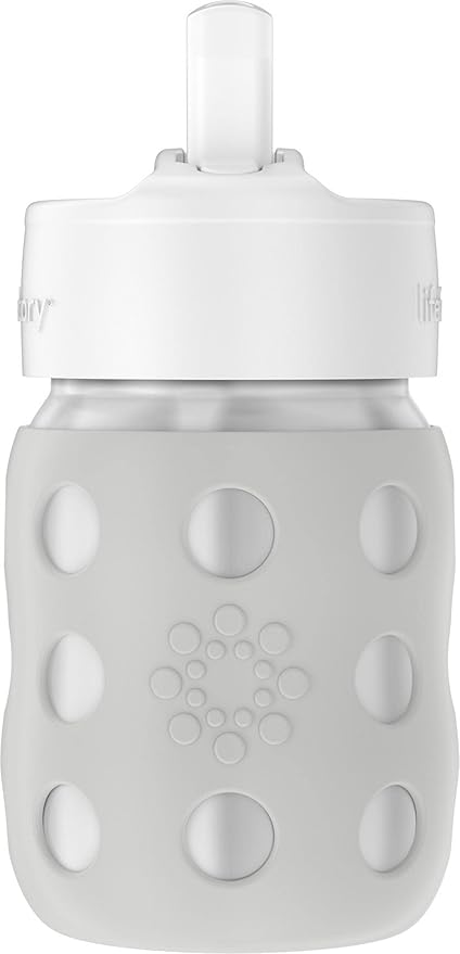 Lifefactory 8-Ounce Stainless-Steel Vacuum-Insulated Wide-Neck Baby Bottle with Straw Cap, Stone Gray (LS2241WCG4)
