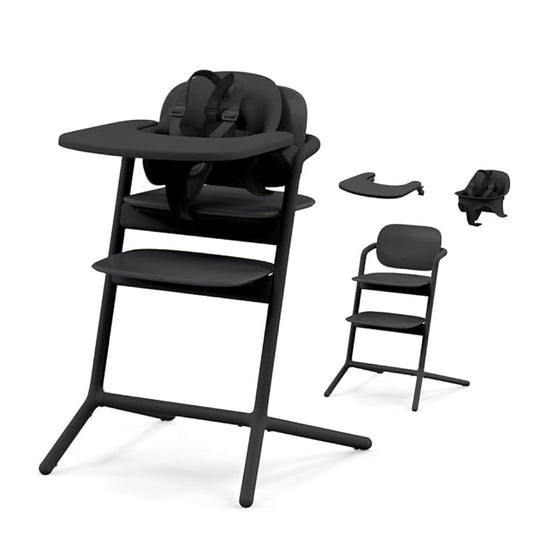 Cybex LEMO High Chair 3-in-1 Set with Baby Set + Snack Tray - Modern Design, One-Hand Depth & Height Adjustment & Anti-Tip Wheels - from 6 Months, Convertible to Adult Chair, Stunning Black
