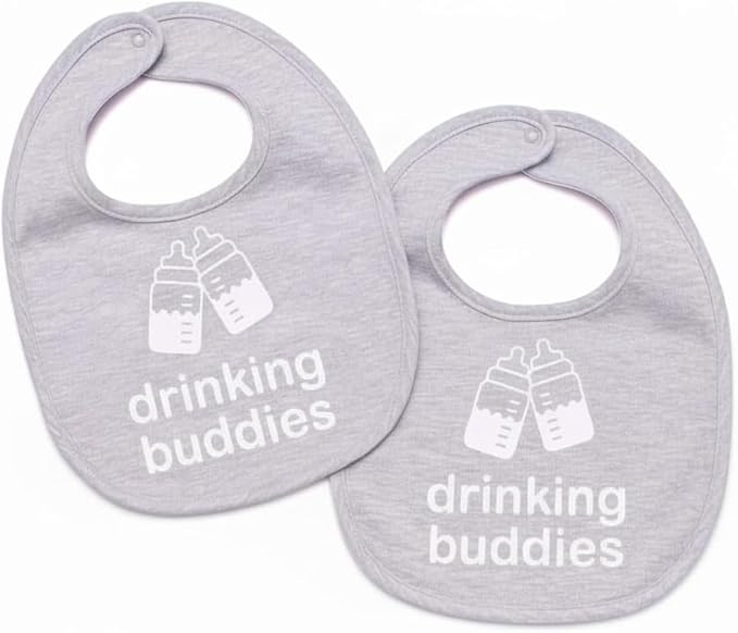 100% Cotton Drinking Buddies Twin Bibs Cute & Practical Unisex Bibs for Twins with Waterproof, Durable, for Everyday Use