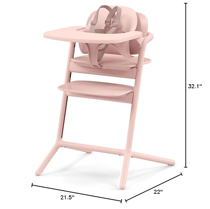 Cybex LEMO High Chair 3-in-1 Set with Baby Set + Snack Tray - Modern Design, One-Hand Depth & Height Adjustment & Anti-Tip Wheels - from 6 Months, Convertible to Adult Chair, Pearl Pink