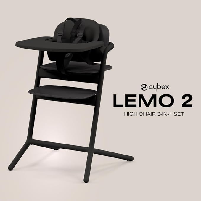 Cybex LEMO High Chair 3-in-1 Set with Baby Set + Snack Tray - Modern Design, One-Hand Depth & Height Adjustment & Anti-Tip Wheels - from 6 Months, Convertible to Adult Chair, Stunning Black