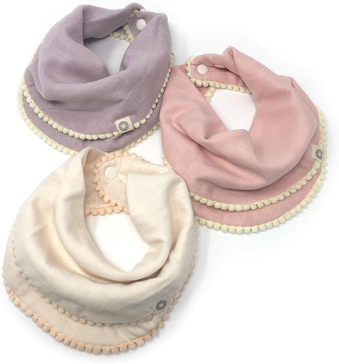 Kishu Baby Indi - Fairtrade Organic Baby Bibs for Girls or Boys - Rounded, 4-Way Reversible, 8 Layer Muslin Drool Bibs