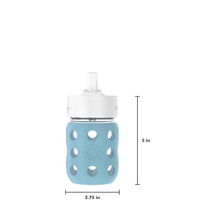 Lifefactory 8-Ounce Wide Neck Glass Baby Bottle with Protective Silicone Sleeve and Pivot Straw Cap, Denim (LG2241WDE4)