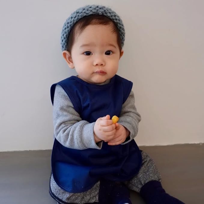 BapronBaby Minimalist Navy Blue Bapron - No Neck Tie Safer Bib for Baby & Toddler - Soft Waterproof Stain Resistant - Machine Washable - Sz Preschool 3-5yrs