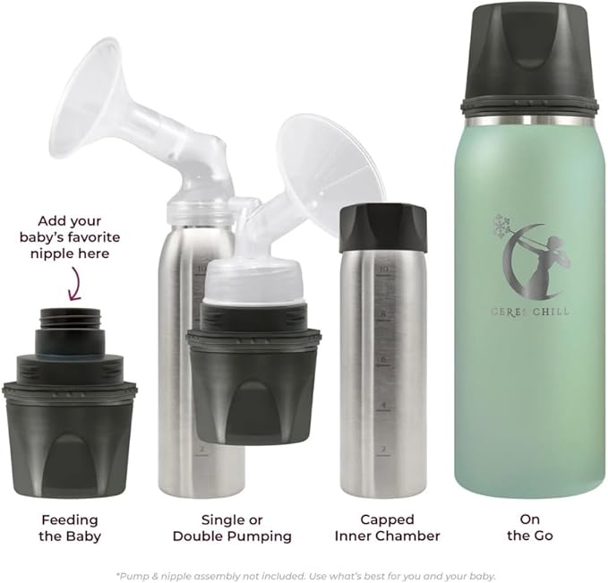CERES CHILL OG Breastmilk Chiller & Warmer – 12–34oz Portable Breast Milk Cooler, Storage & Baby Bottle for Travel, Work or On-The-Go – Pump Compatible Container – Per My Last Email Steel