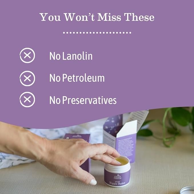 Earth Mama Vegan Nipple Butter | Cruelty-Free Breastfeeding Cream for Nursing Mamas | NO Lanolin, 2-Ounce